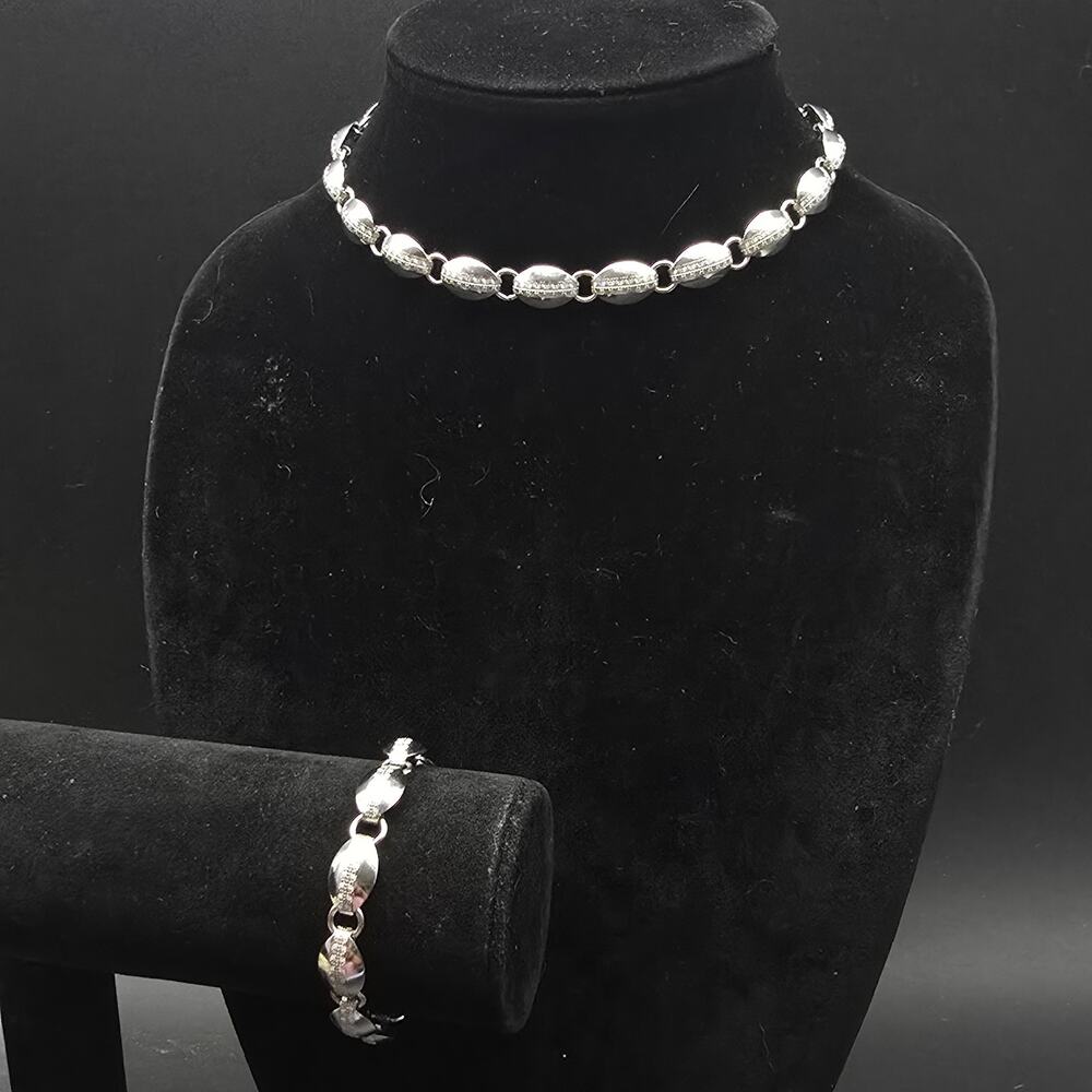 Vintage Emmons Jewelry Set Silver Tone Link Bracelet Necklace Costume Jewelry